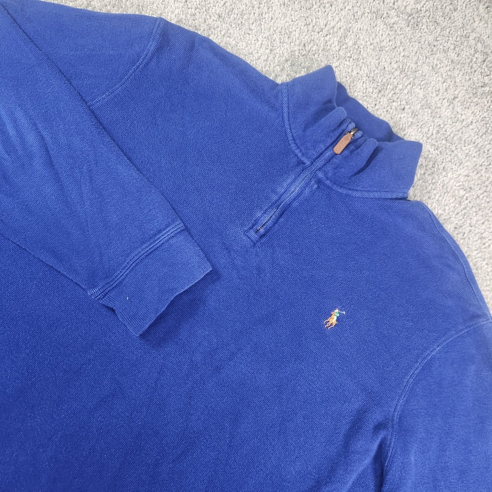 Polo Ralph Lauren Mens Estate Rib‎ 1/4 Zip Pullover Sweater Blue Large